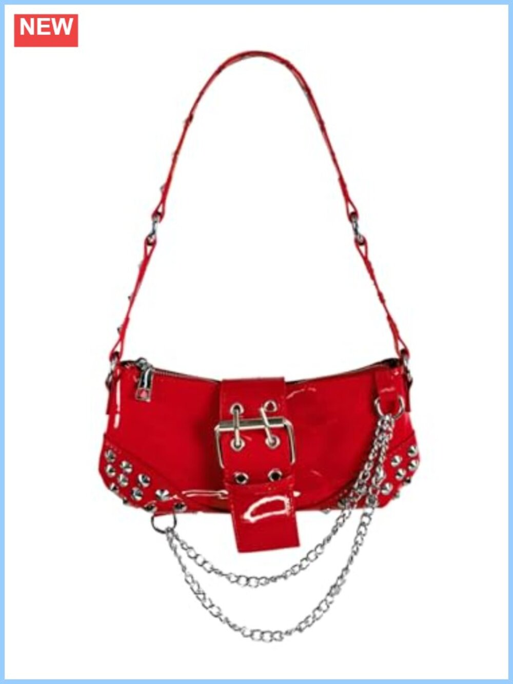 Studded Chain Shoulder Bag Y2K Buckle Leather Underarm Clutch